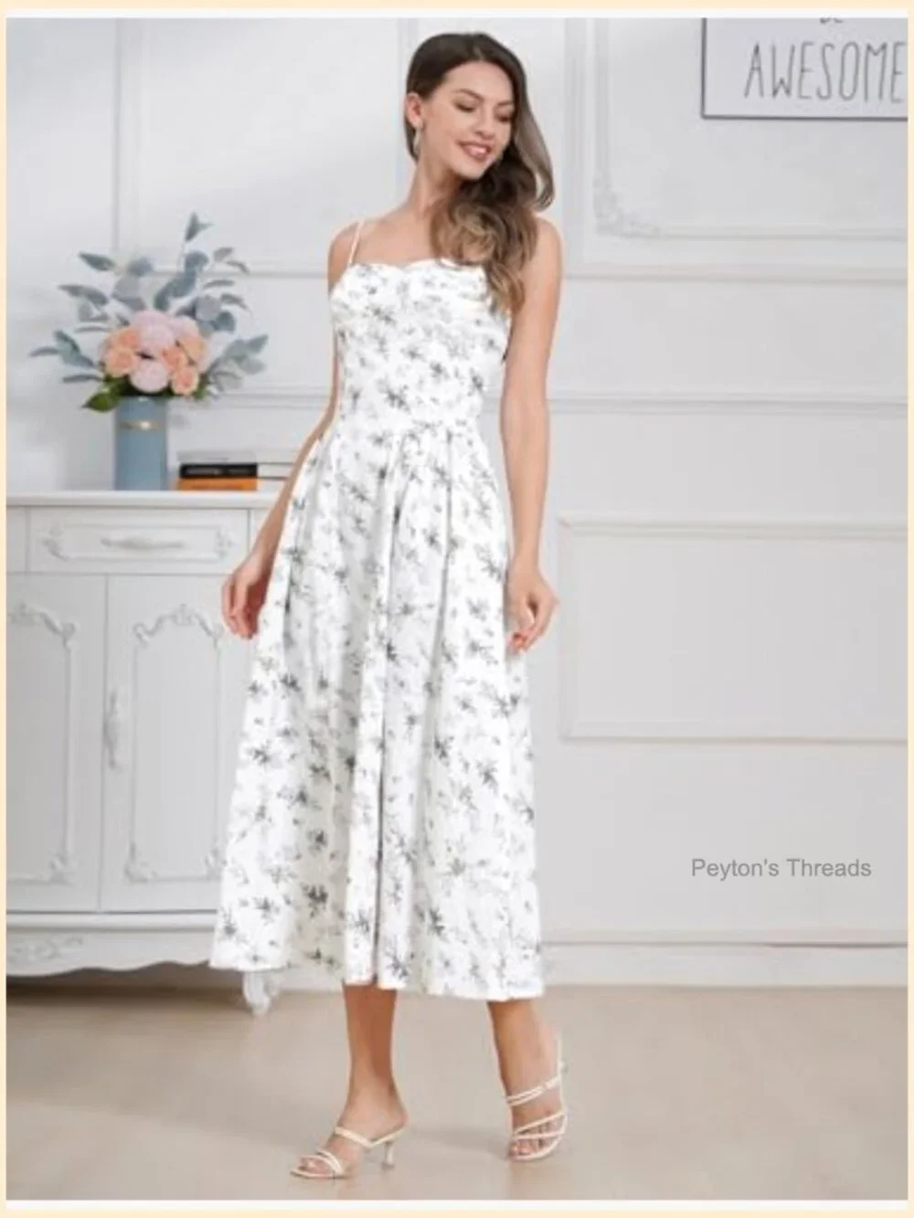 Sexy Spaghetti Strap Bustier Midi Dress with Pockets Flowy Pleated Hem - Picture 6 of 7